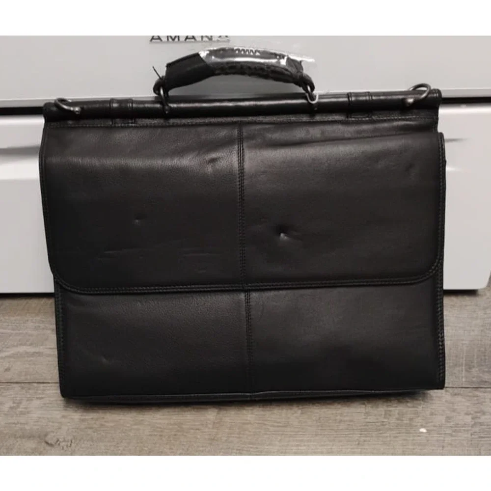 Kenneth Cole New York Black Leather Laptop Brief Case 15x17x6 Multi Sections